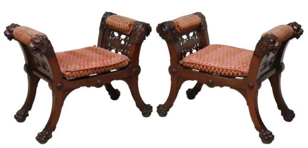 Appraisal: pair Spanish Renaissance Revival stools th th c having padded