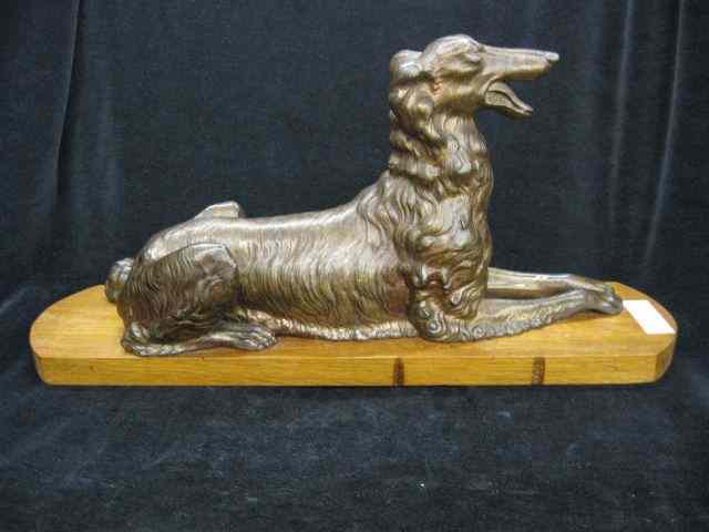 Appraisal: Bronzed Figurine of a Borzio Dog '' long on wooden