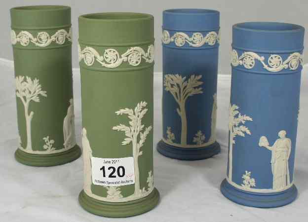 Appraisal: Wedgwood Olive Green Jasper Pair of Column Vases cm and