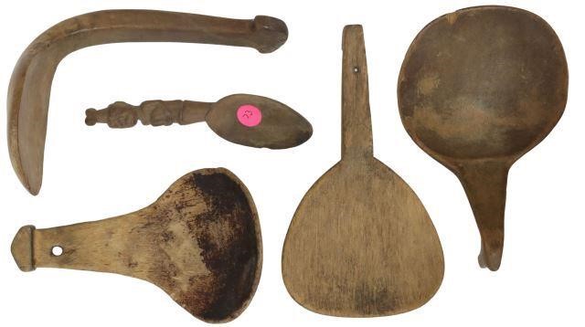 Appraisal: lot of Antique American wood ladles and spoon hardwood ladles