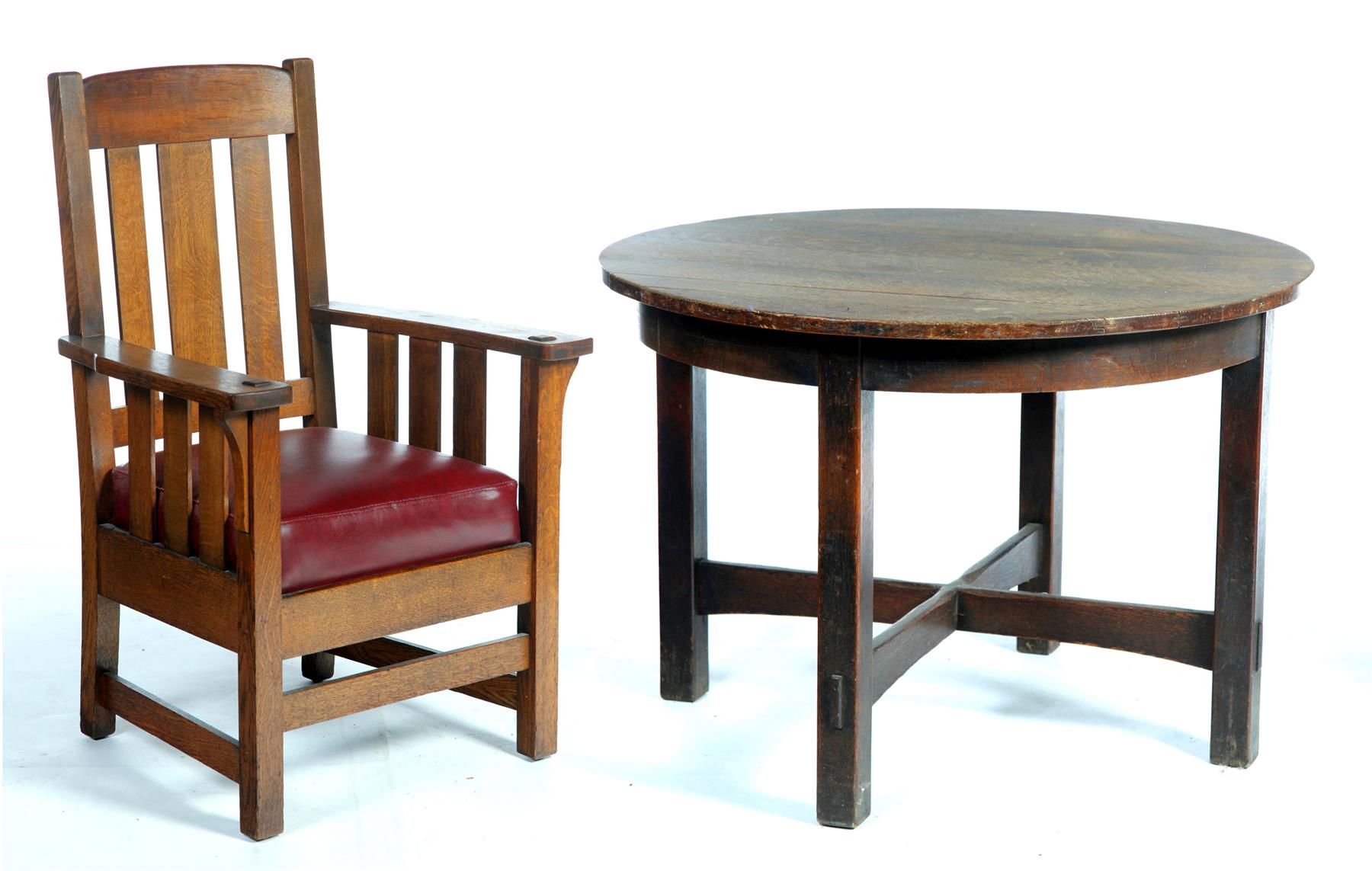 Appraisal: MISSION OAK CENTER TABLE AND ARMCHAIR American st quarter- th