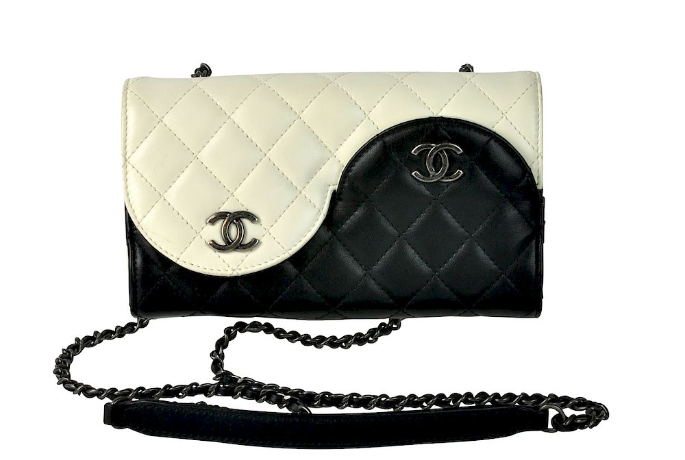 Appraisal: Black White Leather CHANEL 'Ying Yang' Bag Unique Chanel Yin