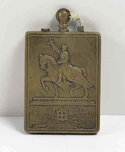 Appraisal: WWI th Division Brass Lighter A brass cigarette lighter given