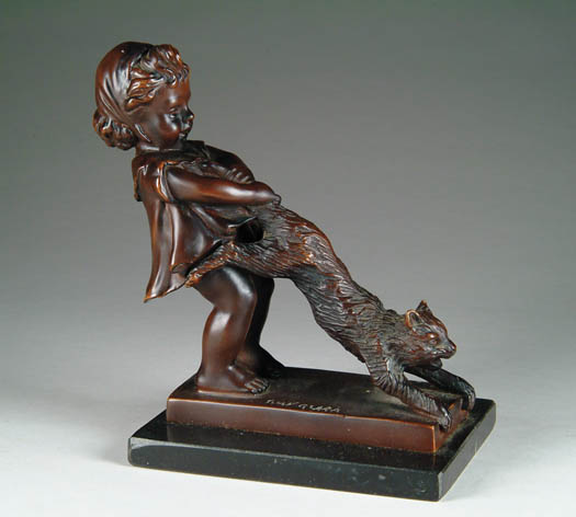 Appraisal: JUAN CLARA Spanish - PULLING THE CATS TAIL Bronze figure