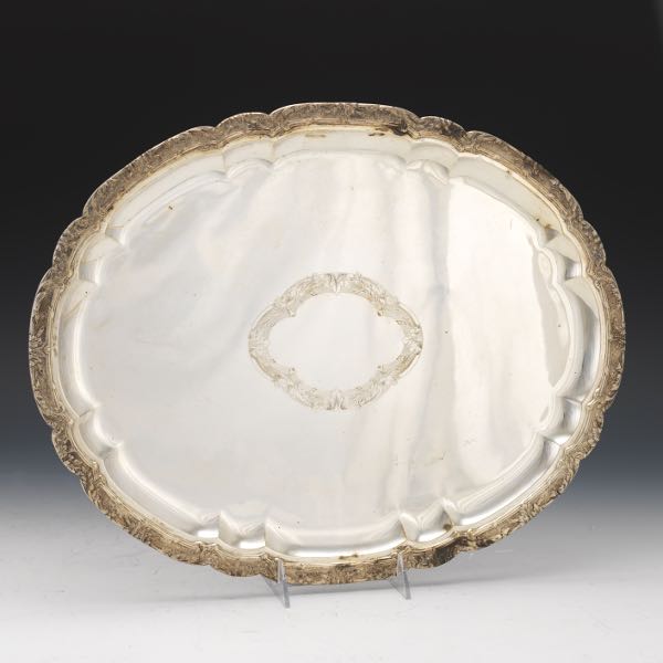 Appraisal: AUSTRO-HUNGARIAN SILVER TRAY x silver lobed tray with acanthus leaf