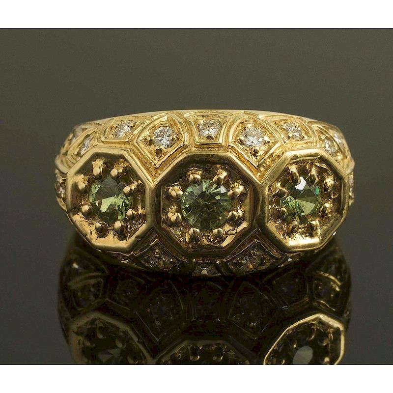 Appraisal: Demantoid Garnet Diamond Gold Ring k yellow gold ring containing