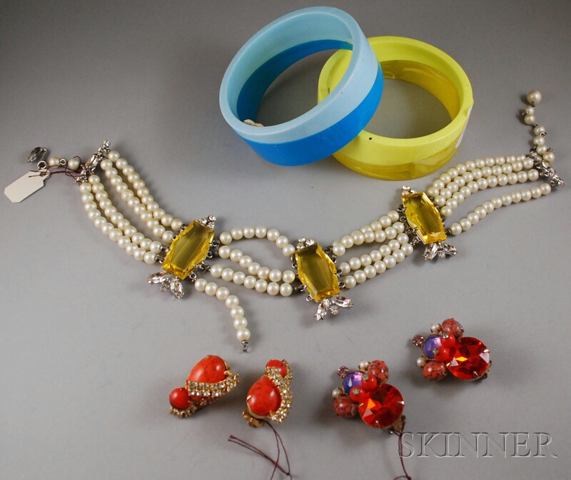 Appraisal: Five Pieces of Schiaparelli and Hattie Carnegie Costume Jewelry including