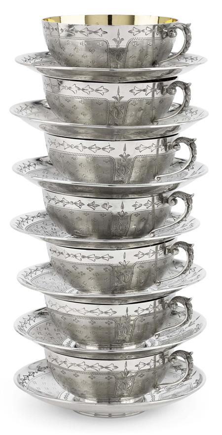 Appraisal: A scarce set of Victorian silver tea cups coffee cans