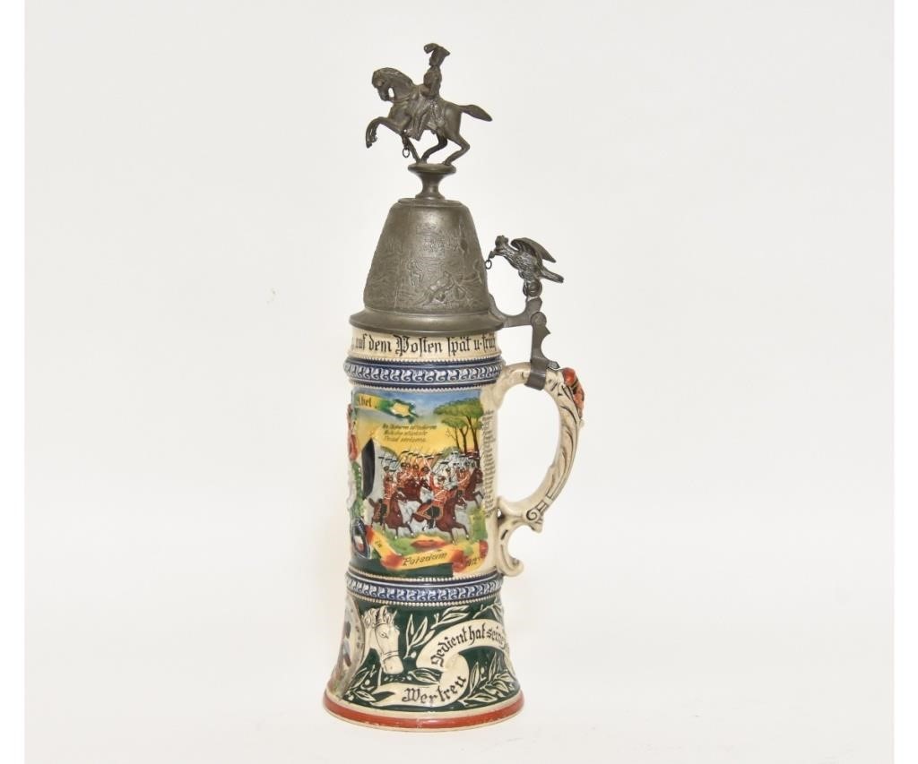 Appraisal: Large German regimental cavalry stein Potsdam marked - on bottom