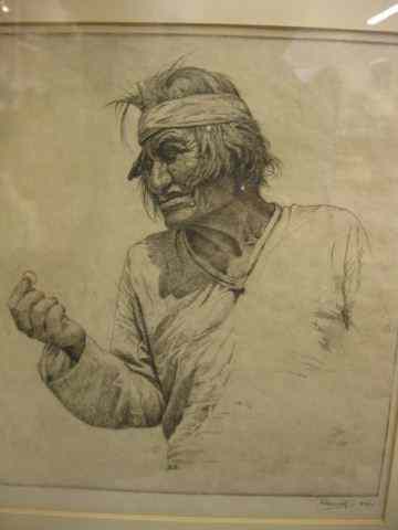 Appraisal: Wallace Leroy Dewolf etching Indian with ring image area ''