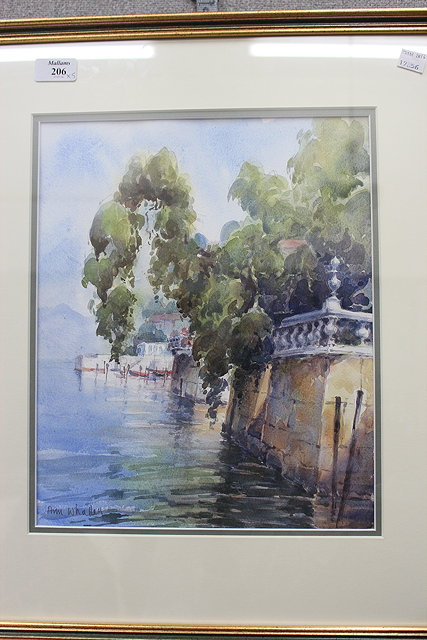 Appraisal: AN ANN WHALLEY MEDITERRANEAN COASTAL SCENE watercolour cm x cm