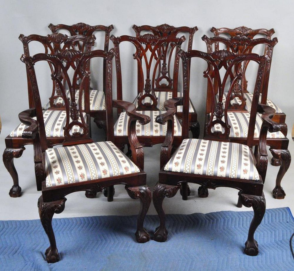 Appraisal: Set Eight Chippendale Style Dining Chairs comprising two arm and