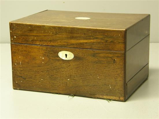 Appraisal: th century rosewood dressing box fitted with glass boxes and