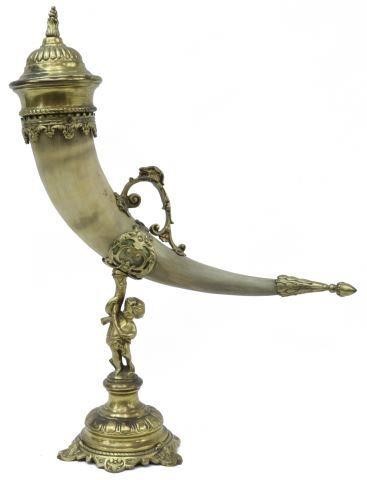 Appraisal: Gilt mounted drinking horn early th c having elaborate finialed