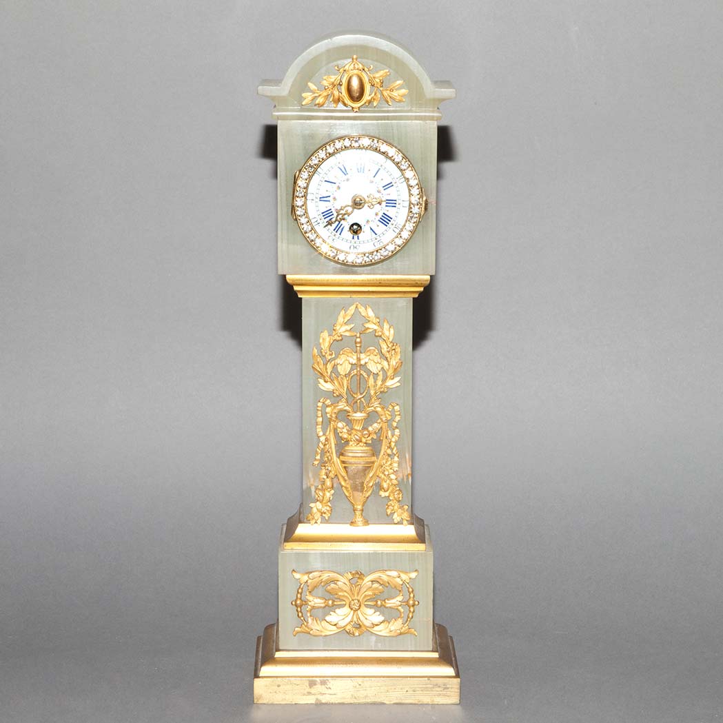 Appraisal: Louis XVI Style Gilt-Bronze Mounted Onyx Miniature Tall Case Clock