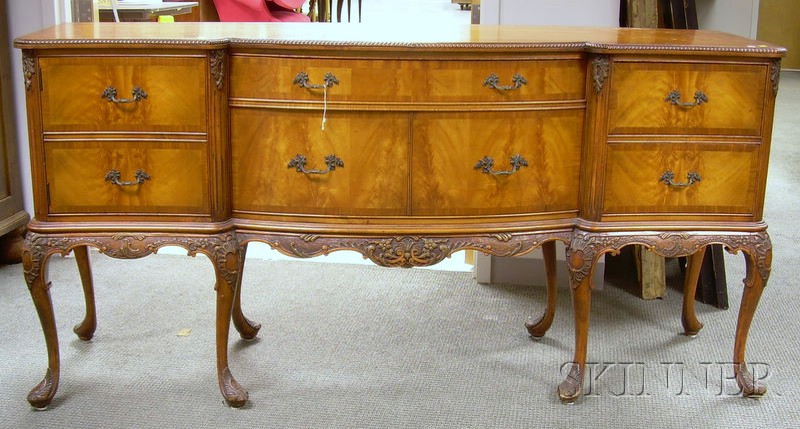 Appraisal: Rococo-style Carved Beechwood and Mahogany Veneer Swell-front Sideboard ht lg