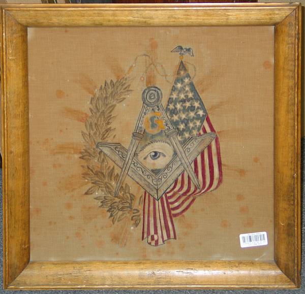 Appraisal: An American Masonic theorum Depicting the Masonic square compass and