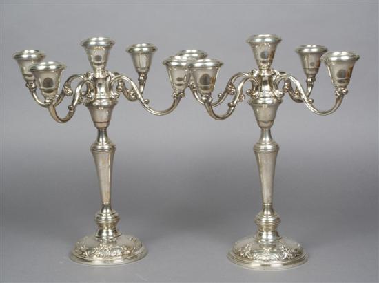 Appraisal: A Pair of American Sterling Silver Five-Light Candelabra Wallace Grand