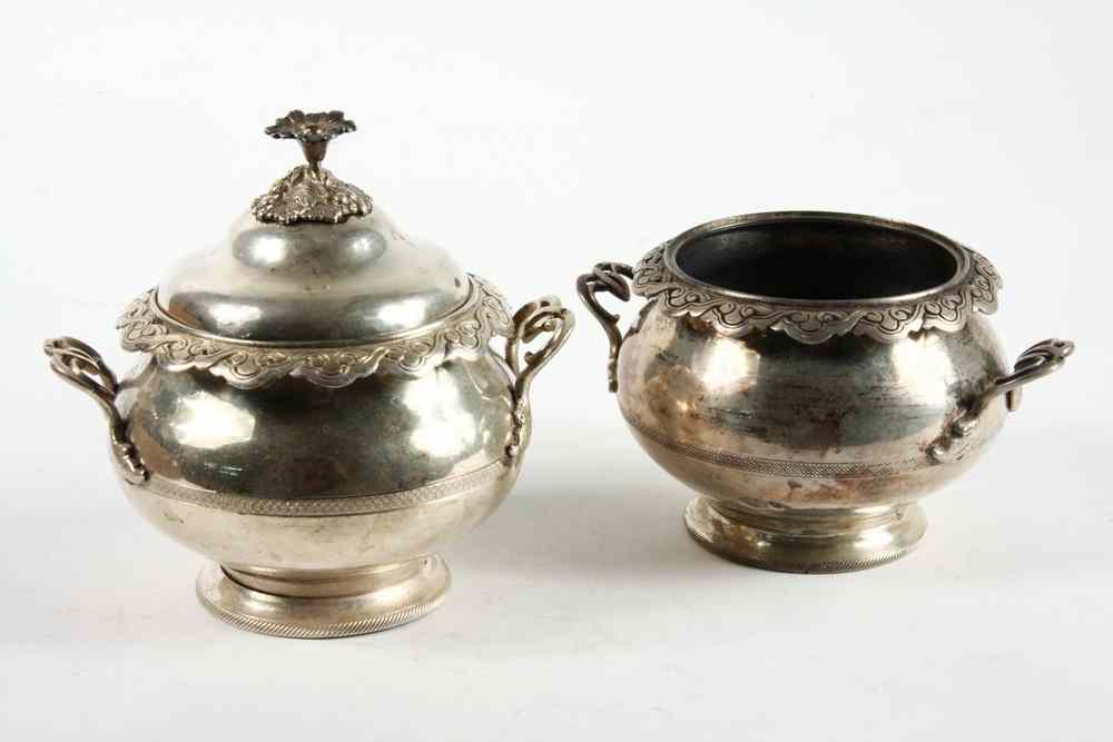 Appraisal: TURKISH SILVER - Creamer and Sugar with Tughra of Mehmed