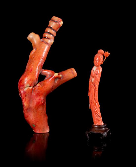 Appraisal: Sale Lot Two Coral Carvings the first of organic form