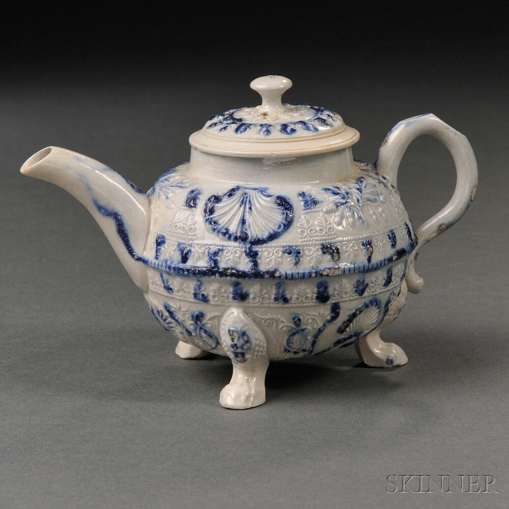 Appraisal: Staffordshire Salt-glazed Stoneware Teapot and Cover England c cobalt splashed