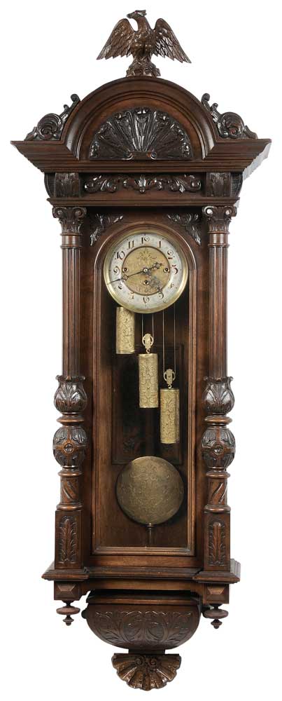 Appraisal: Three-Weight Gustav Becker Wall Clock German th century wooden case