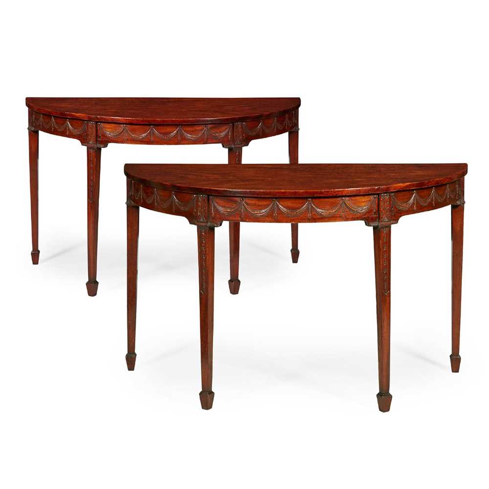 Appraisal: PAIR OF GEORGE III MAHOGANY DEMILUNE SIDE TABLES LATE TH