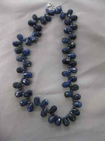 Appraisal: Sapphire Necklace faceted briolette round gems sterling clasp '' long