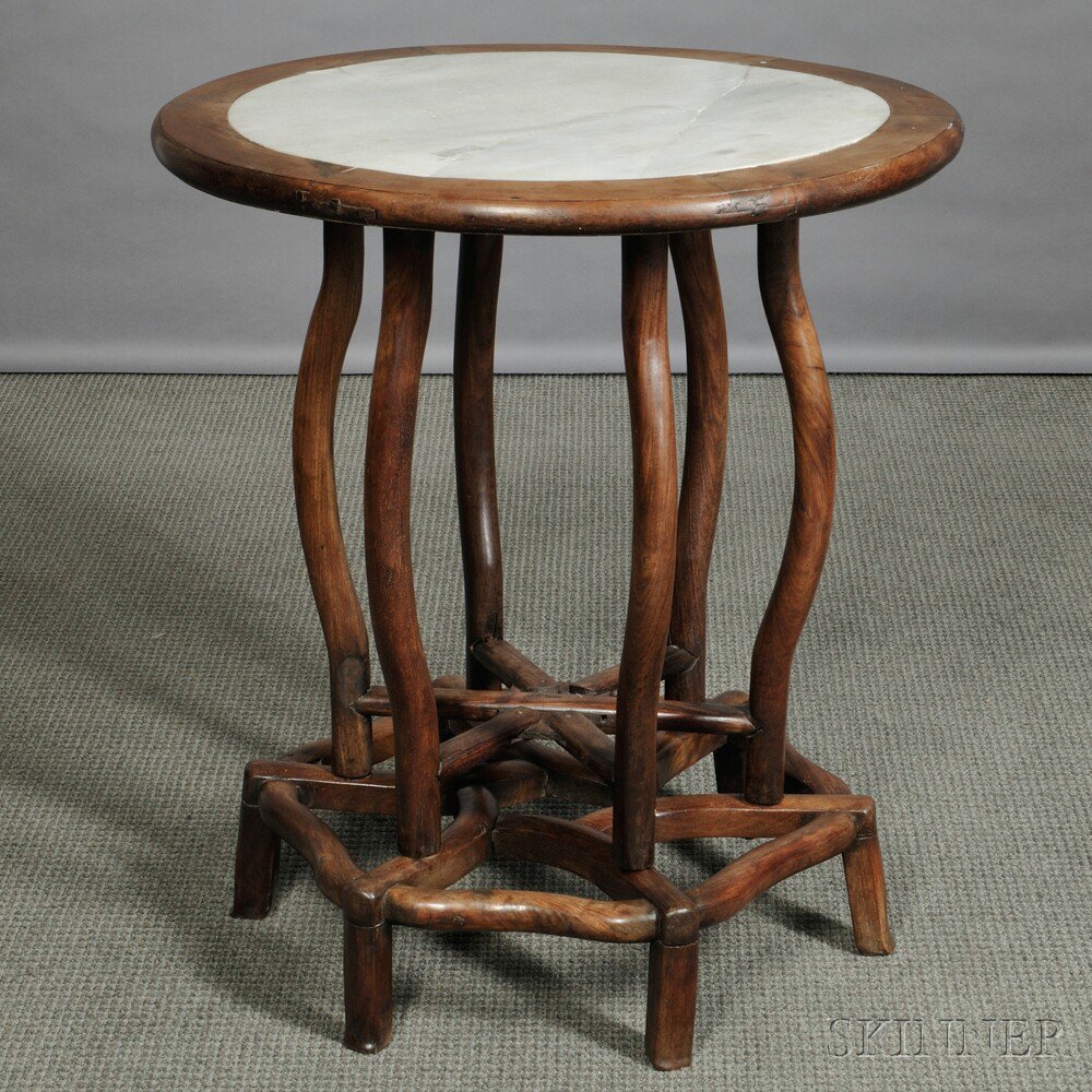 Appraisal: Marble-top Portable Table China cabriole legs fitted to circular base