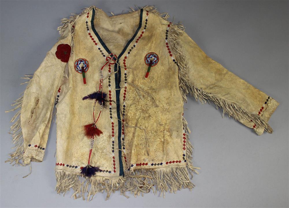 Appraisal: PLAINS BEADED AND FRINGED HIDE MAN'S JACKET Reservation period length