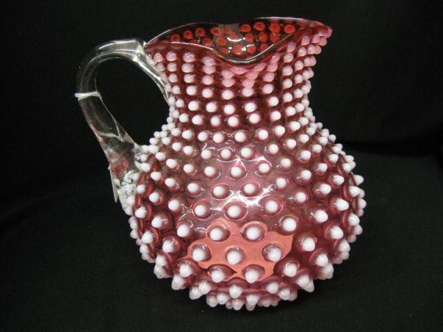 Appraisal: Hobbs Cranberry Opalescent Art Glass Pitcher hobnail dew drop excellent