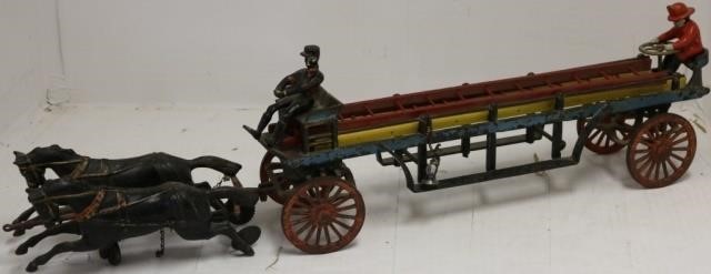 Appraisal: CA HORSE DRAWN LADDER TRUCK CAST IRON WITH HORSES WORN