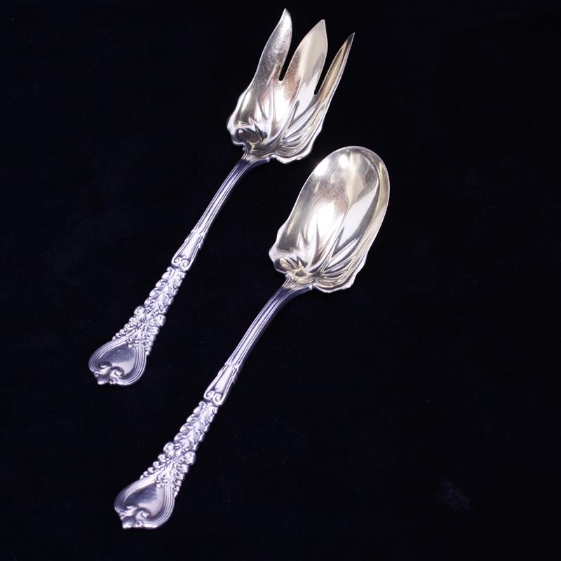 Appraisal: Tiffany Sterling Silver and gilt Florentine long handle salad serving