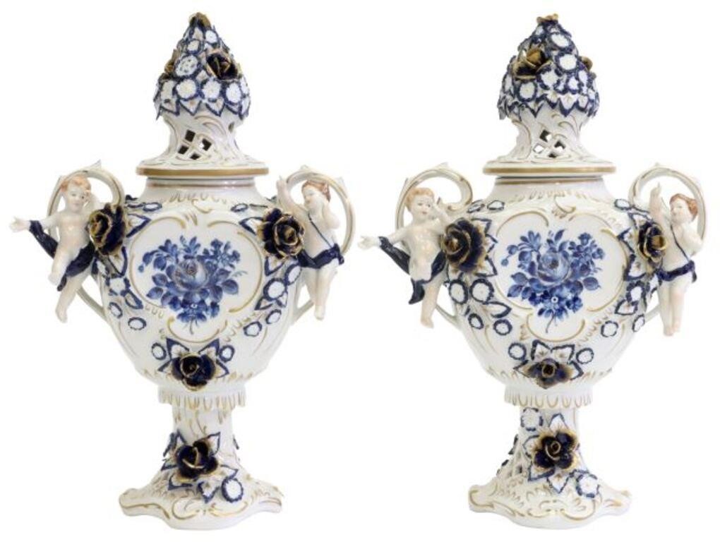 Appraisal: pair German porcelain lidded vases urns Von Schierholz Porzellan Manufaktur