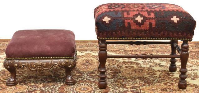 Appraisal: lot of Footstools th c including in kilim upholstery with