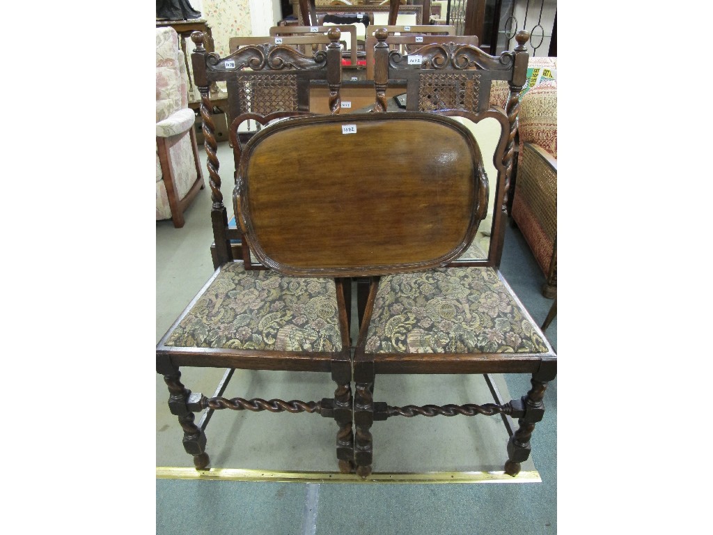 Appraisal: Pair of oak cane back dining chairs serving tray and