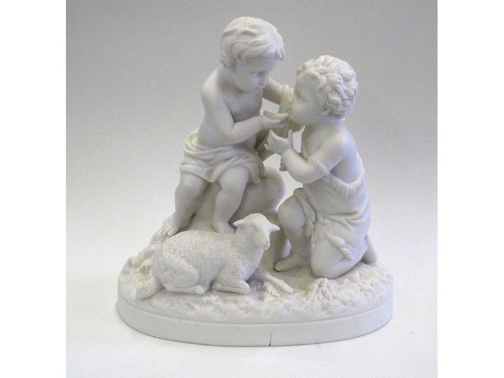 Appraisal: Parian figure group of two children one seated on a