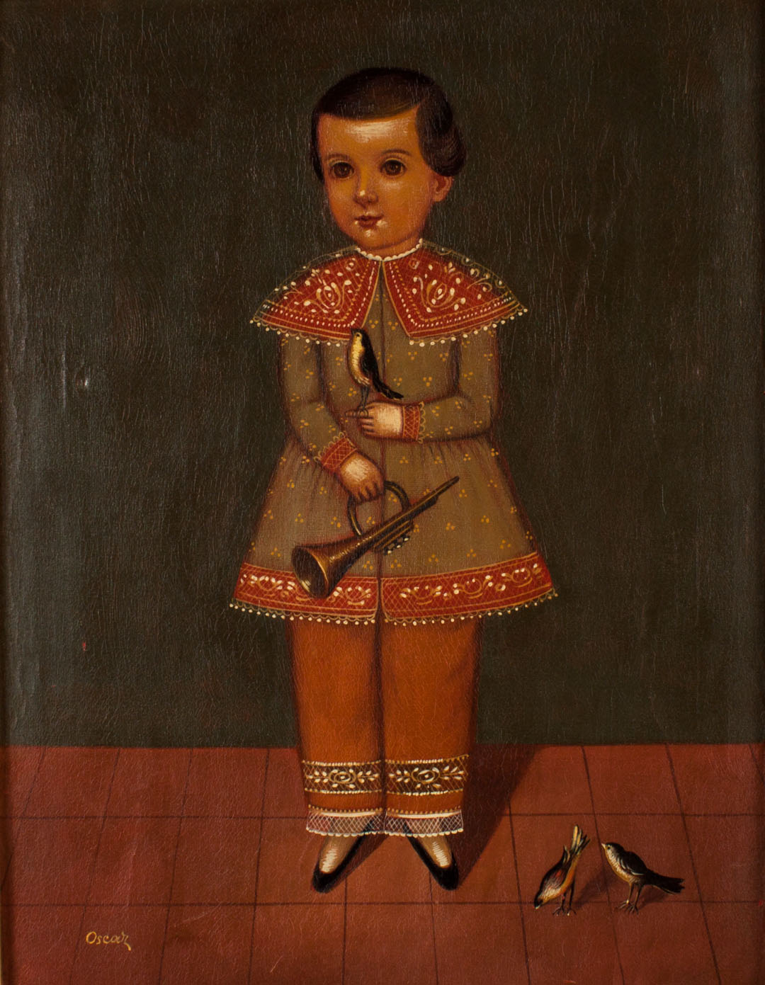 Appraisal: Oscar Portrait of a Boy oil on canvas Mexican th