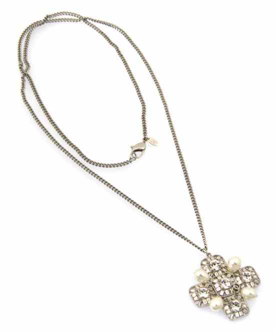 Appraisal: A Chanel Rhinestone and Pearl Cross Pendant Necklace Stamped Chanel