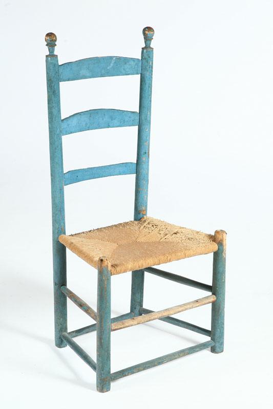 Appraisal: LADDERBACK CHAIR American th century mixed woods Old blue paint