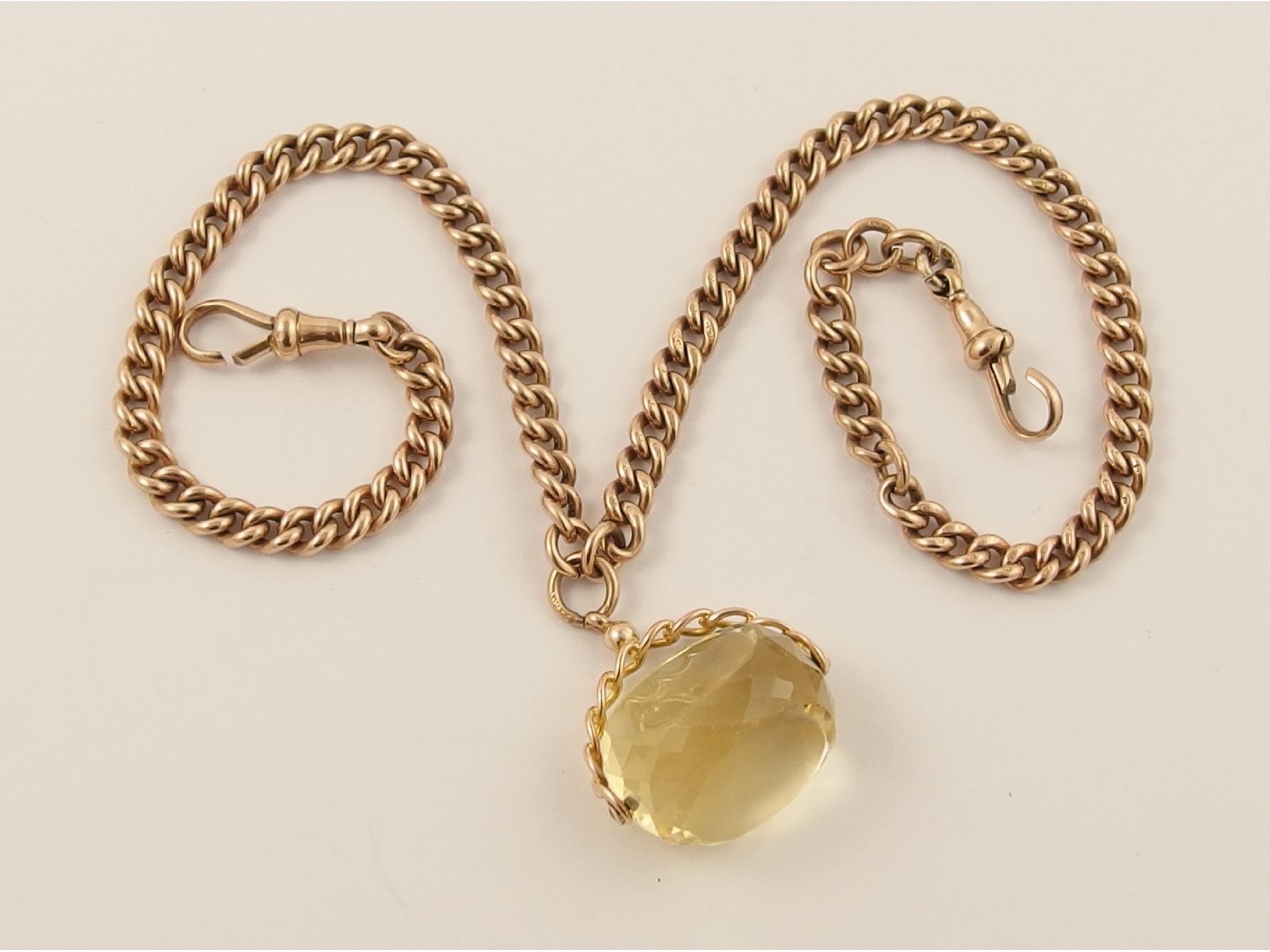 Appraisal: A ct fob chain with a citrine swivel seal approx