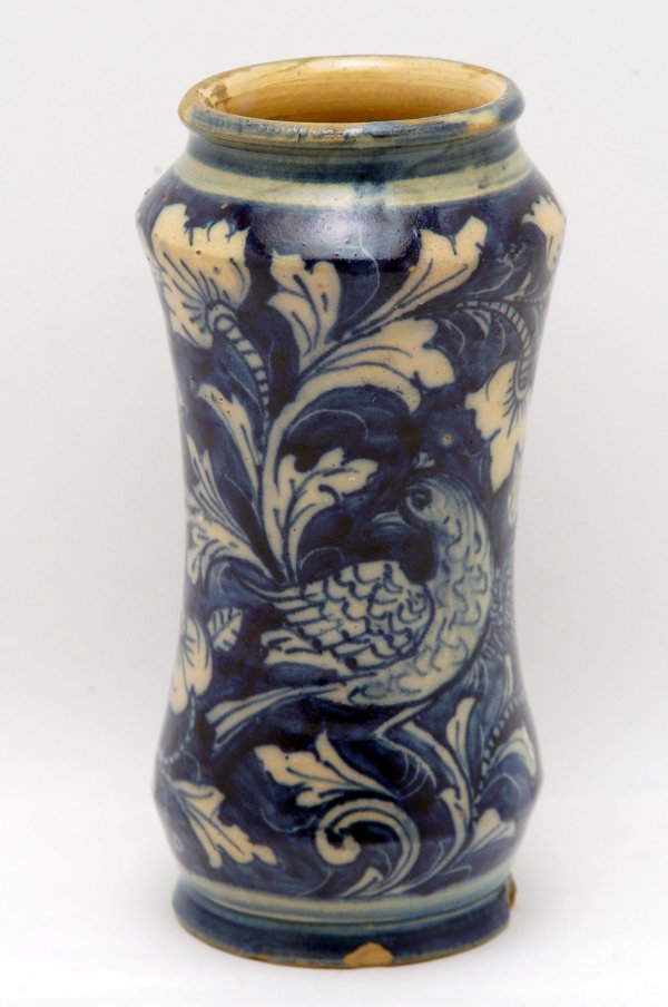 Appraisal: Majolica apothecary jar of ceramic with bold decoration of birds