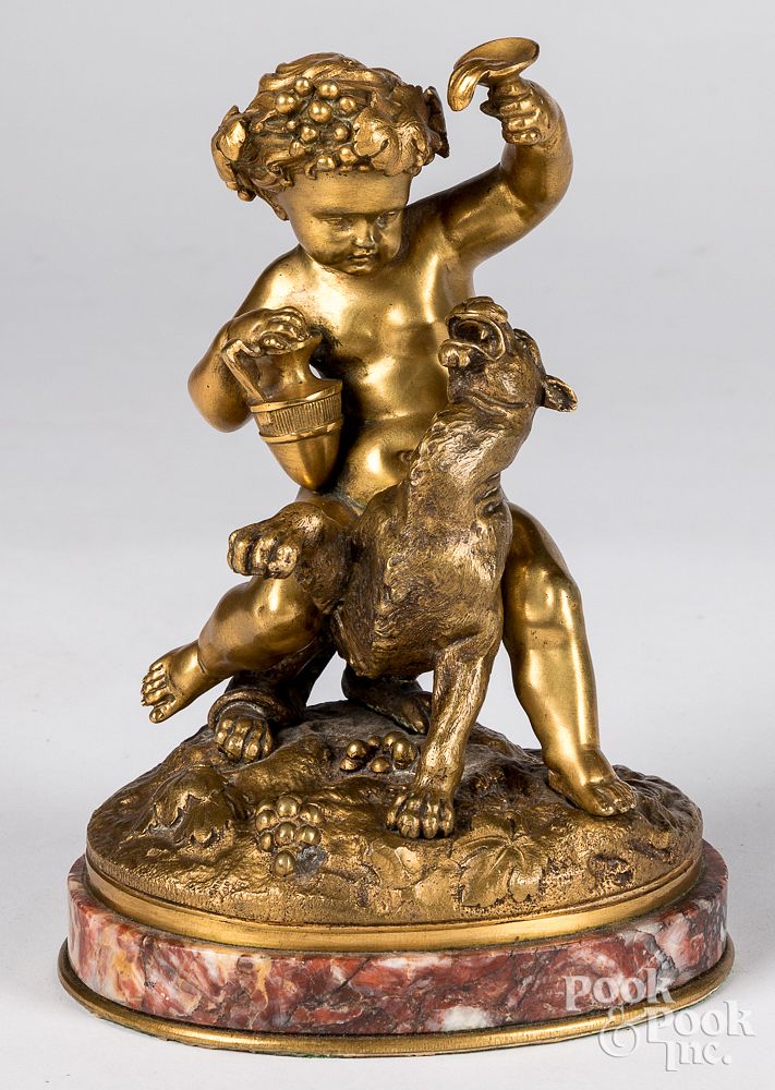 Appraisal: French gilt bronze statue of Bacchus and a lioness French