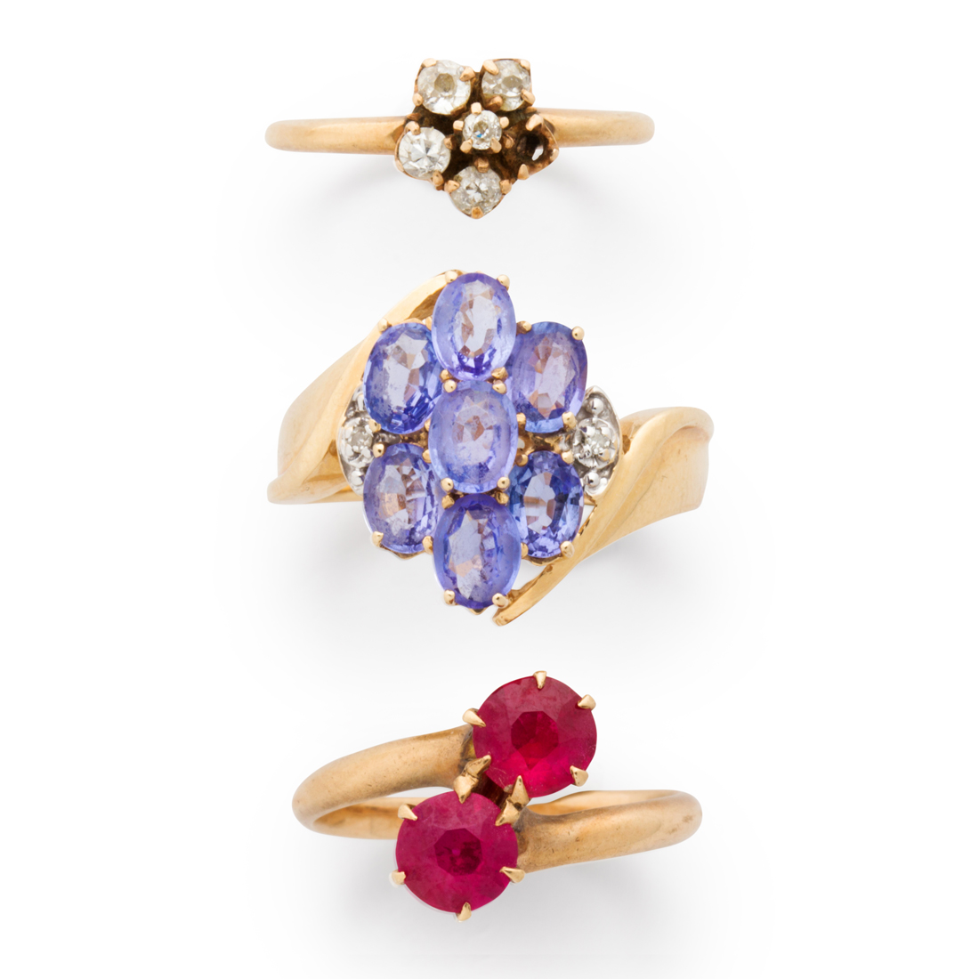 Appraisal: A GROUP OF GEMSTONE AND FOURTEEN KARAT GOLD RINGS A