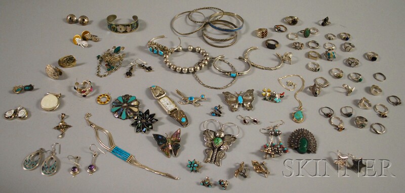 Appraisal: Large Group of Silver and Silver-tone Jewelry mostly Southwestern and