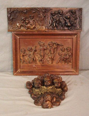 Appraisal: Wood carvings plaques bracket From a Scarsdale NY estate