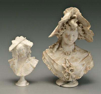 Appraisal: Two Cipriani alabaster sculptures young woman with lace bonnet signed