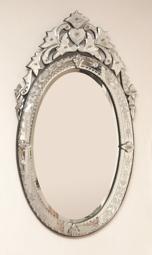 Appraisal: CONTEMPORARY VENETIAN STYLE MIRROR Stylized foliate crest etched glass border