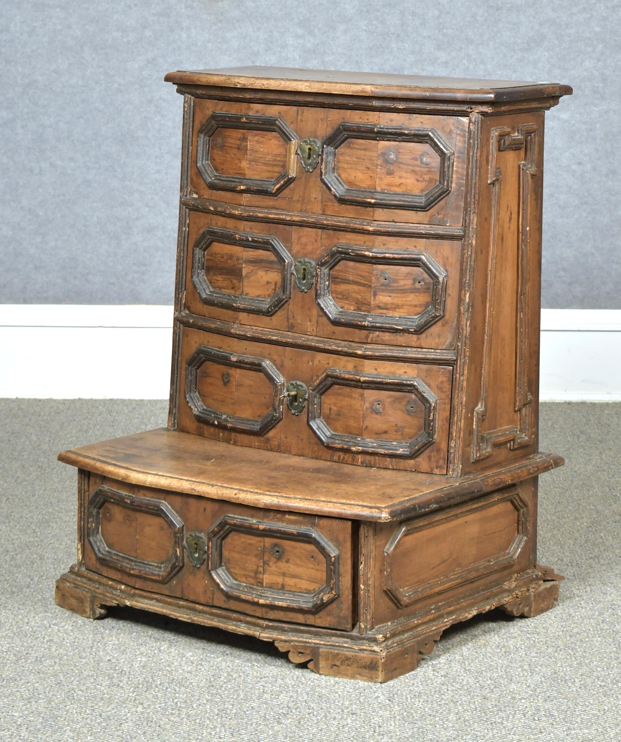 Appraisal: TH C WALNUT PRAYER CABINET BENCH An th C carved