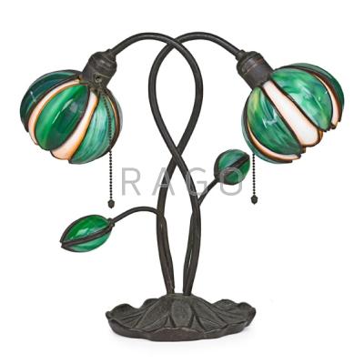 Appraisal: HANDEL Water lily lamp Meriden CT s Patinated bronze leaded